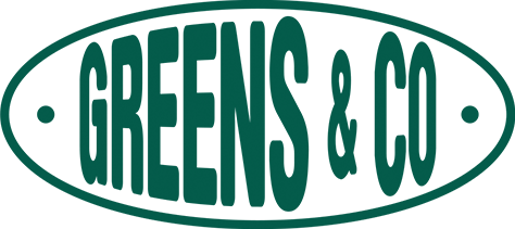 A green logo with the text GREENS & CO in bold, capital letters inside an oval border.