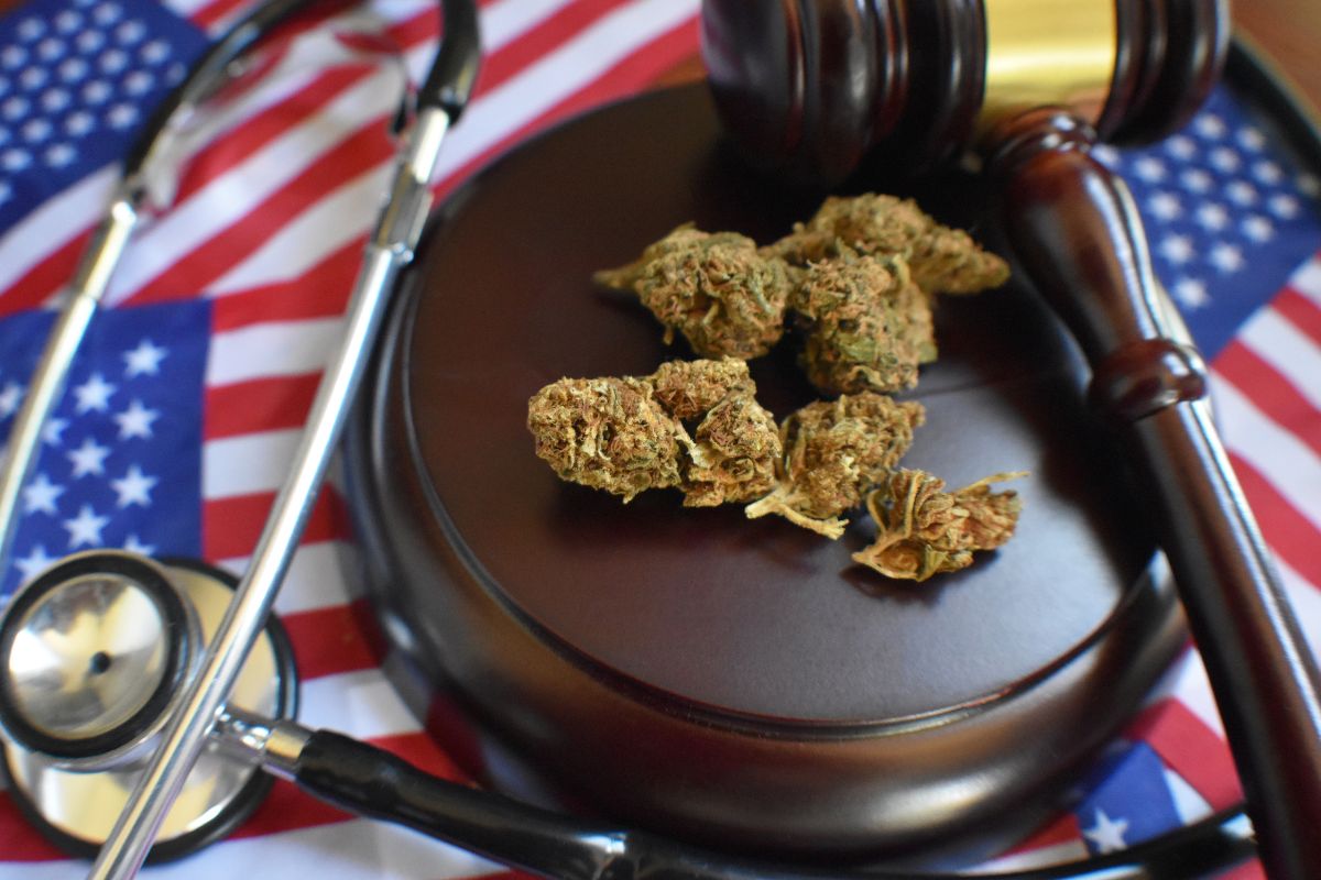 A picture of cannabis with gavel showing legality of it in USA